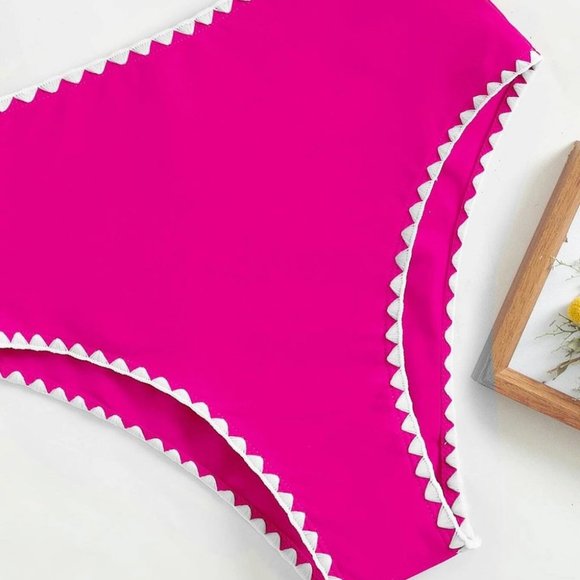 Hot Pink Cute Womens Whip Stitch Bikini Swimsuit - Picture 3 of 4